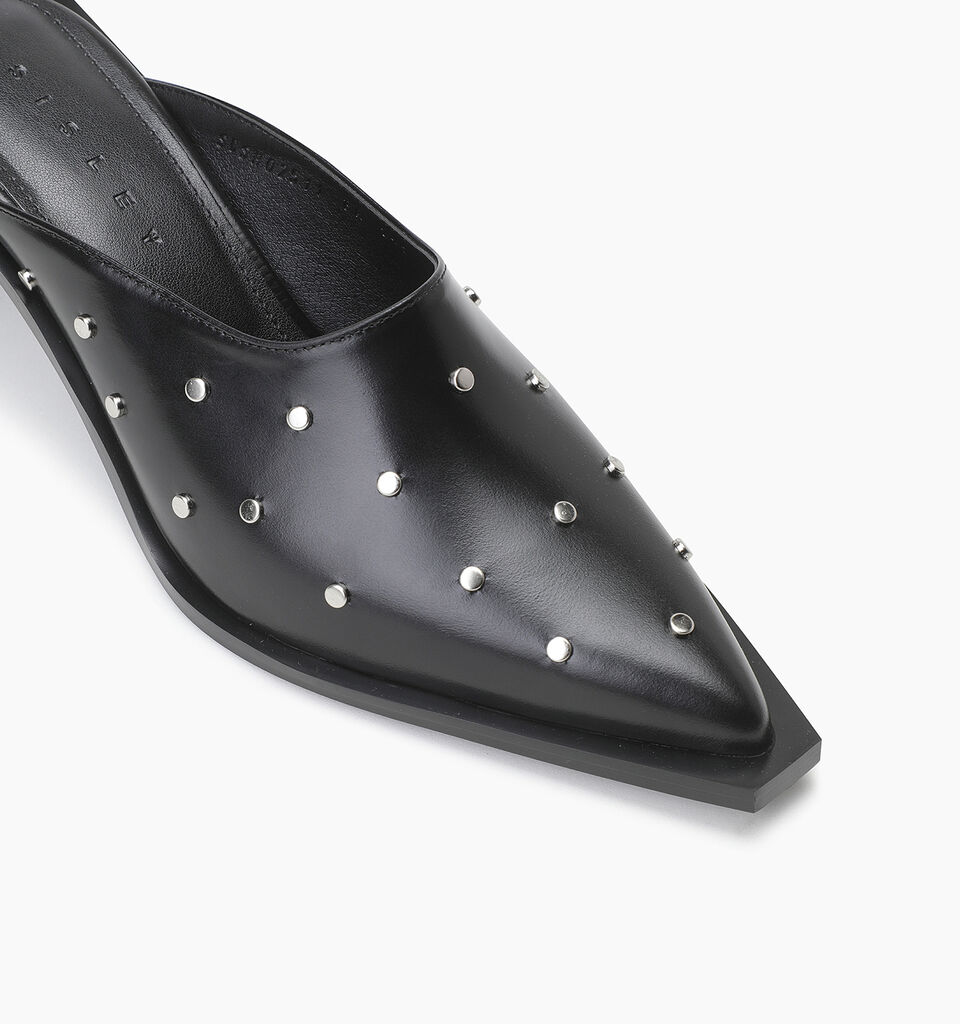 Black leather mules with studs - null - Schwarz | Sisley K image number 5